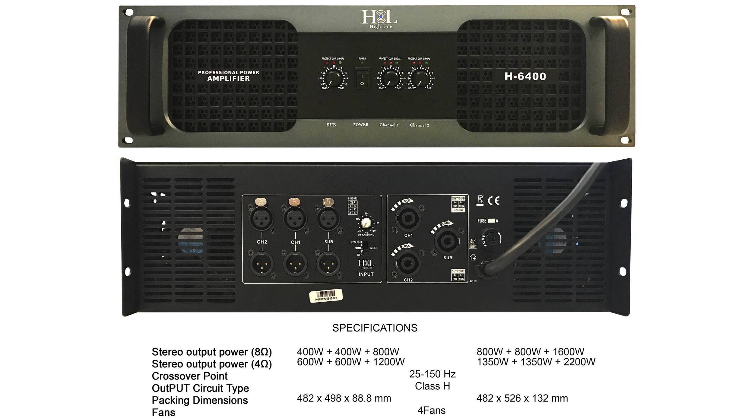H-6400,  AMPLIFICADOR DE 3 CANALES DE 6400 WATTS HIGH LINE